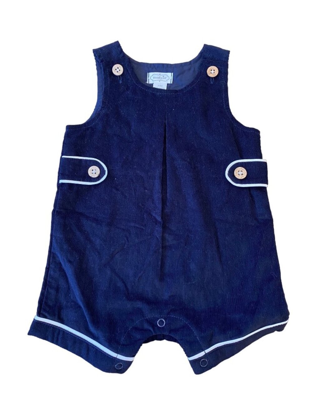 Mud Pie 3m 6m NWOT navy blue corduroy romper shortall white trim preppy classic